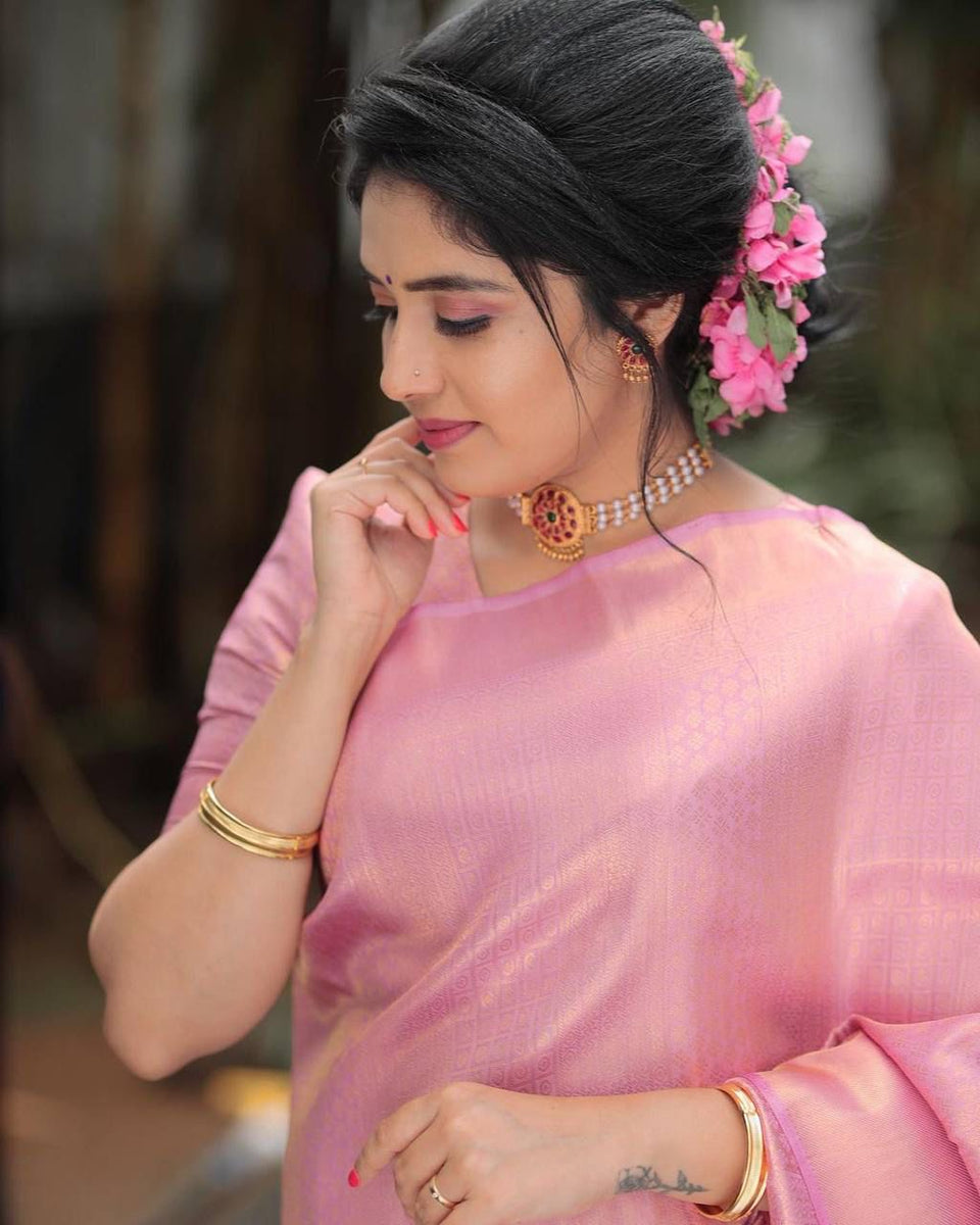 evocative pink soft silk saree with forbearance blouse piece 1